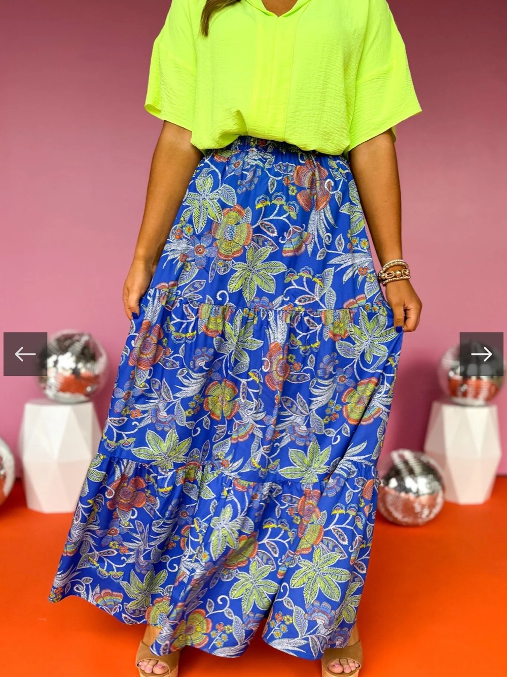 Flying Tomato Blue Floral Tiered Maxi Skirt and top large